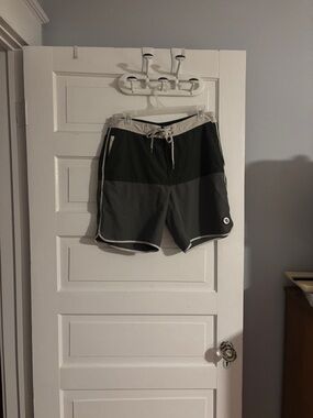 Vuori Olive Green Swim Trunks with Tie Front Waist